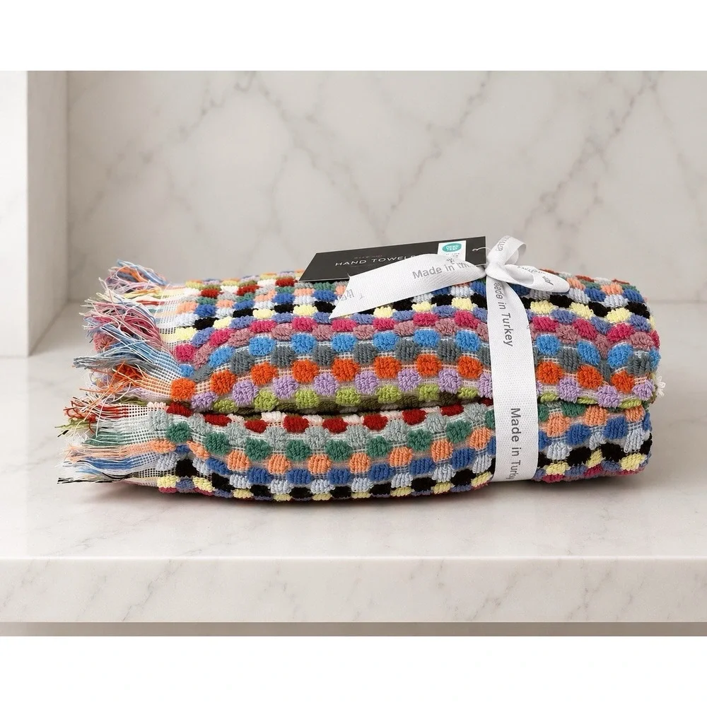 Rachel Zoe Rainbow 6 Pc Pebbled Check Multi Color Turkish Cotton Towel Set NWT